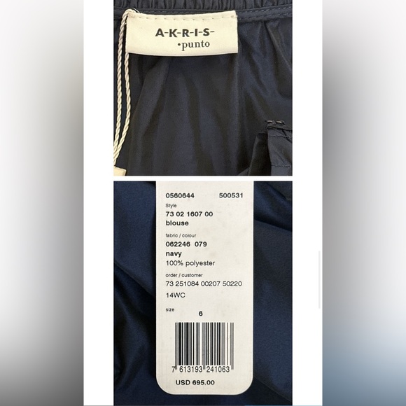 AKRIS PUNTO Blue Taffeta Ruffle Neck Blouse - Picture 11 of 11